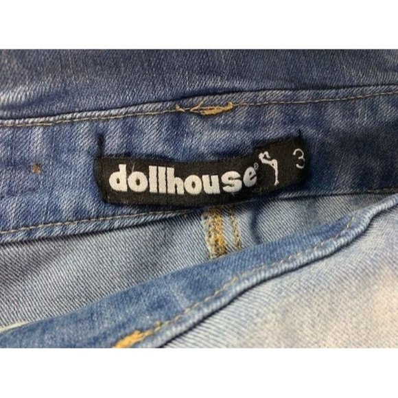 Dollhouse Size 3 Womens Overall Skirt Raw Hem Light Wash stretch Short B… - Picture 2 of 3